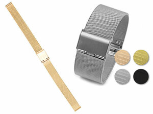 汎用 ステンレス製 メッシュ 腕時計 ベルト ブレスレット バンド 交換用 16mm #ゴールド FA-43537