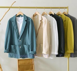 B1426☆新品セール テーラードジャケット超美 メンズ ブレザー リネン 最高級 麻スーツ 春夏 デザイナーズ 紳士服 無地 鮮やか 6色です
