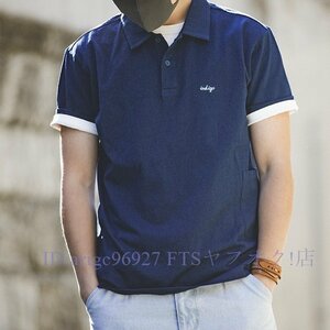B1359☆新品Tシャツ インディゴ 濃紺 藍染 天然藍 綿100% ポロシャツ メンズ レトロ メンズ カジュアル S～2XL