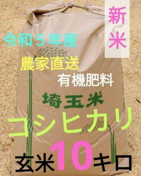 令和５年！ 有機肥料使用・減農薬 埼玉県産 コシヒカリ 玄米 10キロ