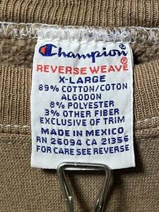 90s champion REVERSE WEAVE Vintage Crew тренировочный Champion Rebirth вышивка бирка после окраска Brown XL Mexico производства RN26094 USA