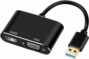 USB HDMI VGA 変換アダプタ USB3.0 VGA HDMIアダプタ 1080p VGA＆HDMI同時出力 Windows7/8/10に対応 断線防止 在宅 テレワーク (ブラック)