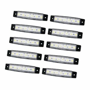 24V LED 6発 サイドマーカー 白 ホワイト 10個 フラット 角型 9mm 薄型マーカー トラック 車高灯 車幅灯 路肩灯 ワークライト デイライト