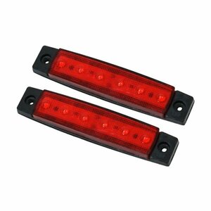 24V LED 6発 サイドマーカー 赤 レッド 2個 フラット 角型 9mm 薄型マーカー トラック 車高灯 車幅灯 路肩灯 ワークライト デイライト