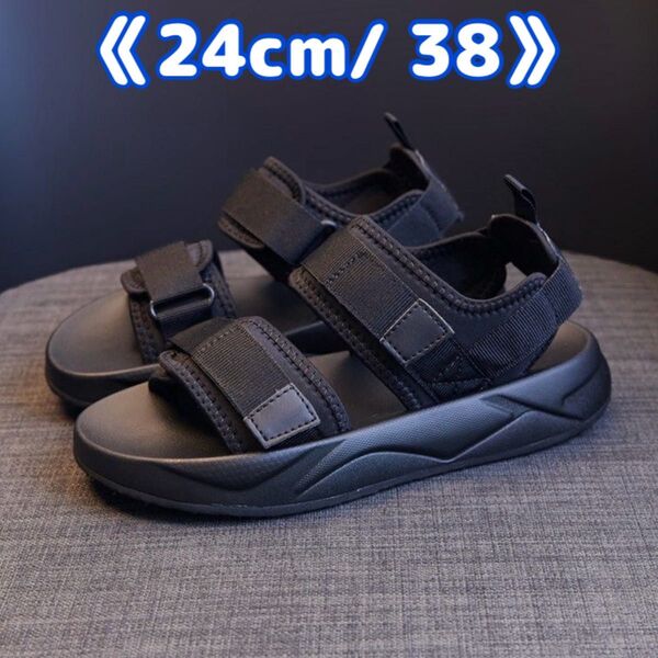 サンダル 厚底 黒24.0cm 38レディース シューズ スポーツサンダル ブラック 厚底サンダル海水浴 プール キャンプ