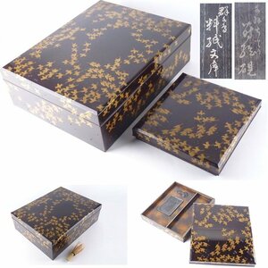 [. shop ] era group thousand bird lacqering charge paper library inkstone case 2 point set inside pear ground wooden box to hold letters hand box hand library paper tool 