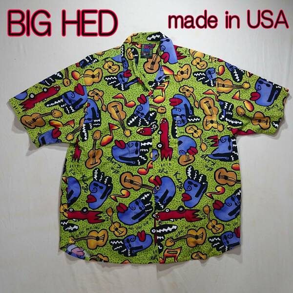 USA製　BIG HED designsオープンカラーシャツ　開襟シャツ　総柄