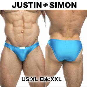 JUSTIN + SIMON【XLサイズ!超光沢!ストレッチ素材!平置き40cm】ジャスティン サイモン ビキニ ターコイズ XLサイズ