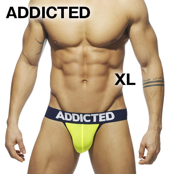【新品未使用!】 ADDICTED【平置き39cm ケツワレ】アディクティッド ケツワレ ジョックストラップ jockstrap 蛍光黄色 US XL 日本のXXL