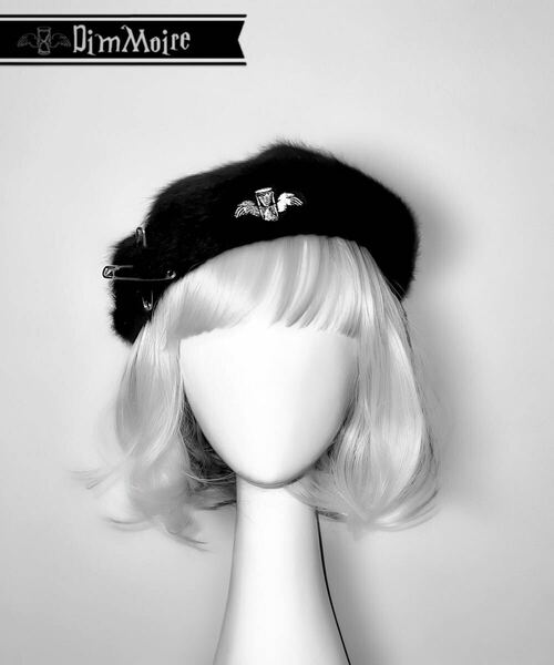 DimMoire ディムモアール ロゴ刺繍 ファー ベレー帽 ベレット レフレム
