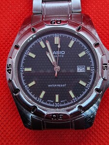  работа товар CASIO Casio WATER RESIST кварц мужской Date мужские наручные часы батарейка заменена! D0679