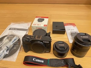  beautiful goods CANON EOS-M3 body black EF-M 18-55mm F3.5-5.5 IS STM EF-M 22mm F2 liquid crystal view finder EVF-DC1 mount adaptor 