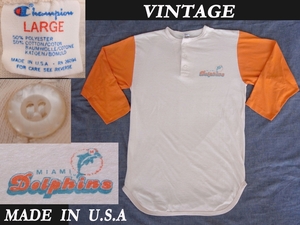  Vintage champion Miami Dolphins tricolor tag MIAMI print USA America made 7 minute Tee shirt VINTAGE Ran tag RRL Warehouse 