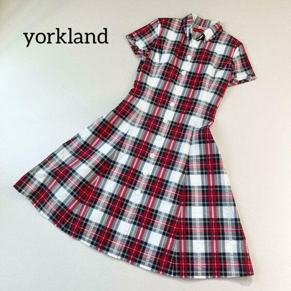 美品　Yorkland　ヨークランド　シャツワンピース　ロング　チェック柄　11号　半袖