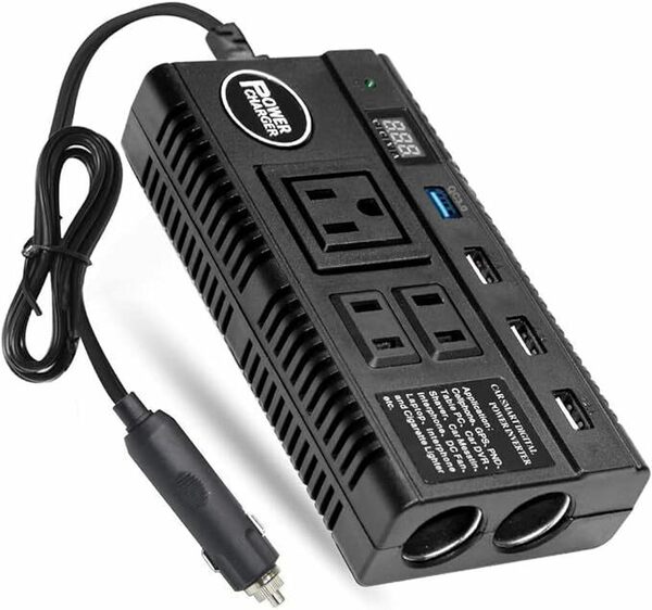 カーインバーター 120W コンバーター DC24V 12VをAC110Vに変換 シガーソケット 高速充電 USBポート ACコンセント 8つ保護機能 ディスプレイ