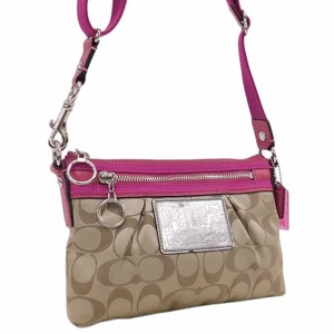 1 jpy # ultimate beautiful goods Coach shoulder bag beige × pink series canvas signature × poppy COACH #E.Bsr.An-30