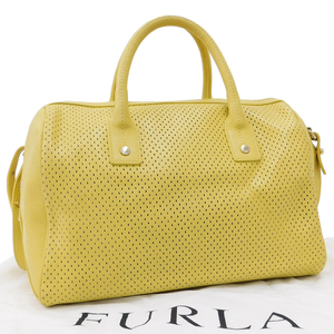 1 jpy # ultimate beautiful goods Furla 2WAY bag PVC leather yellow group lady's handbag shoulder .. usually using FURLA #E.Bmm.An-26
