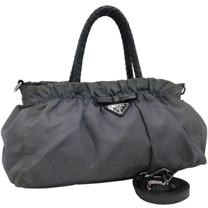 1 jpy # Prada 2way bag gray series nylon × leather pokono usually using stylish PRADA #E.Cssl.tI-27