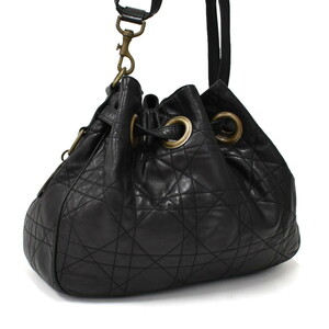 1 иен * прекрасный товар DIOR Dior мешочек сумка на плечо 200-BM-1026 кожа черный *K.Cil.tI-31