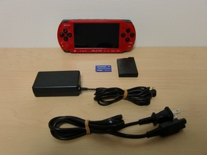 SONY　PSP-3000　レッド／ブラック　完動良品　充電器 & 純正バッテリー & メモステ4GB 付属　クリックポスト可