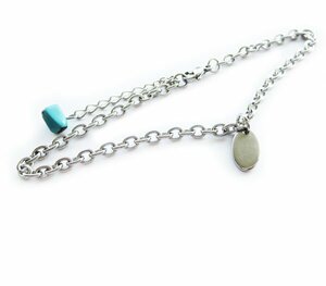  stainless steel chain anklet dyeing turquoise FN72 width approximately 3mm 27cm(23+4cm adjuster )