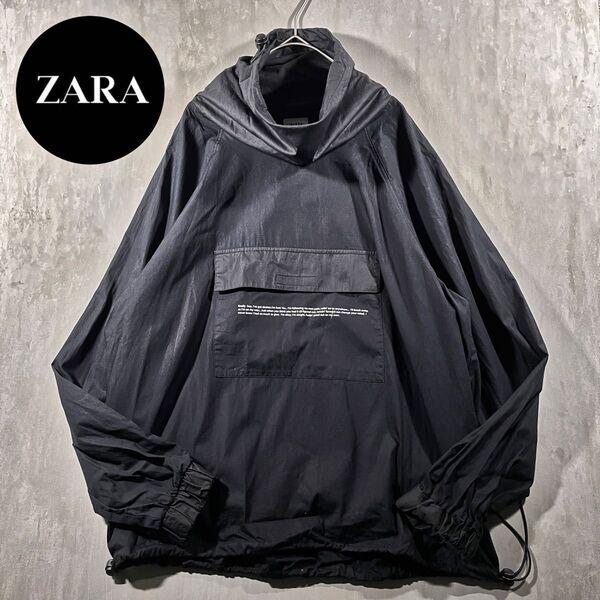 ZARA テクニカルパーカー カンガルーポケット ナイロンジャケット S 黒 ブルゾン