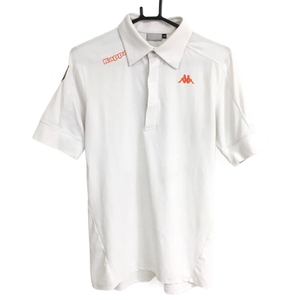 カッパ 半袖ポロシャツ 白×オレンジ ボタンダウン ロゴプリント メンズ M ゴルフウェア Kappa