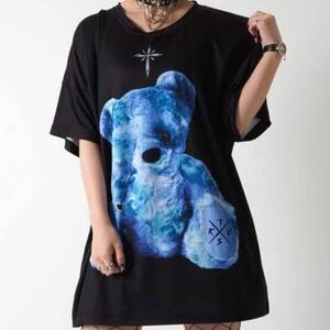 travas tokyo くま ビッグTシャツ プリント カットソー 半袖 ブラック 【全体的に毛玉あり】