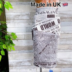 新品タグ付き+お値下げ中 UKイギリス タイトスカート ペンシルスカート ストレッチ製 英字新聞プリント (6)