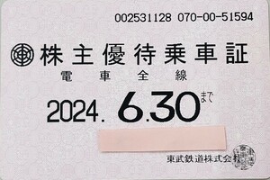 東武鉄道株主優待乗車証全線定期タイプ　女性名義　2024年6月30日有効　ネコポス送料無料　
