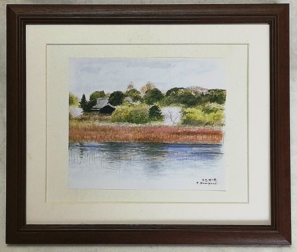 ◆Hisashi Sumiyoshi Spring at Shinobazu Pond offset reproduction, framed, immediate purchase◆, painting, watercolor, Nature, Landscape painting