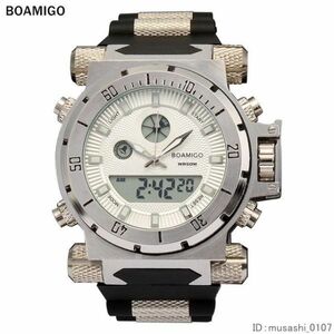 BOAMIGOブランドの男性軍スポーツは大きな顔デュアルタイムクォーツデジタル腕時計ラバーバンド腕時計のrelogioのmasculino時計 uz-1333