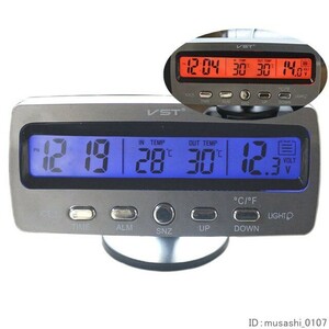 車温度計アラーム時計電圧計自動車内外装温度計カレンダークロック uz-982