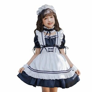 [YUEEI] メイド服 子供 ハロウィン コスプレ 仮装 女の子 ワンピース 半袖 可愛い ロリータ パーティー イベント 演出服 蝶結ぶ 5点セ