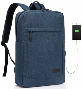 リュック メンズ,Vaschy 出張 ビジネスバッグ USB充電ポート リュックサック 多機能 男女兼用 通勤 スクエア型 PCバッグ ブルー