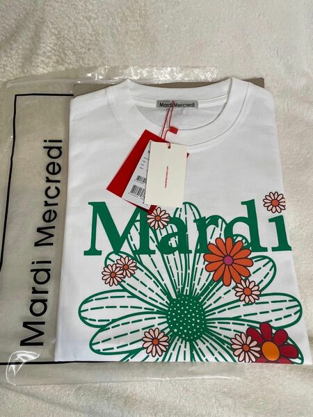 マルディメクルディ　Mardi Mercredi Tシャツ　白　花柄　緑