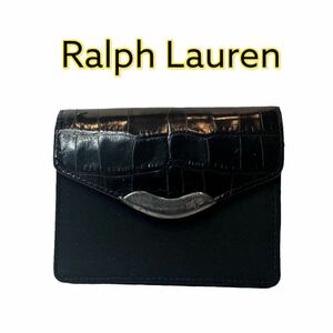 RALPH LAUREN ラルフローレン クロコ型押し キーリング付 コインケース 財布 ブラック