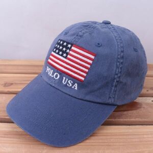 rlsc1【美品】ポロ ラルフローレン 青 ブルー系 POLO RALPH LAUREN 星条旗 USA ロゴ ポニー キャップ CAP 帽子 ブランド 中古 古着 正規品