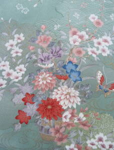 #.# старый ткань кимоно лоскут / - gire18×141 натуральный шелк .. 4 сезон . цветок. цветок . синий белый конский каштан воспитание имеется прекрасный товар шелк . умение . кукла 