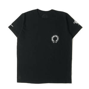 CHROME HEARTS クロムハーツ Tシャツ サイズ:L スクロールラベル&CHクロス ポケット クルーネック 半袖Tシャツ ブラック USA製
