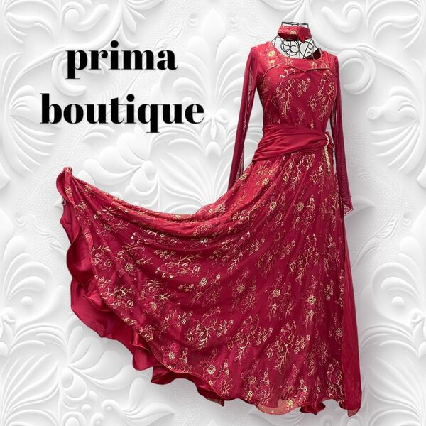 prima boutique プリマブティック 社交ダンス 発表会 ステージ衣装 パーティードレス 赤 ワインレッド 