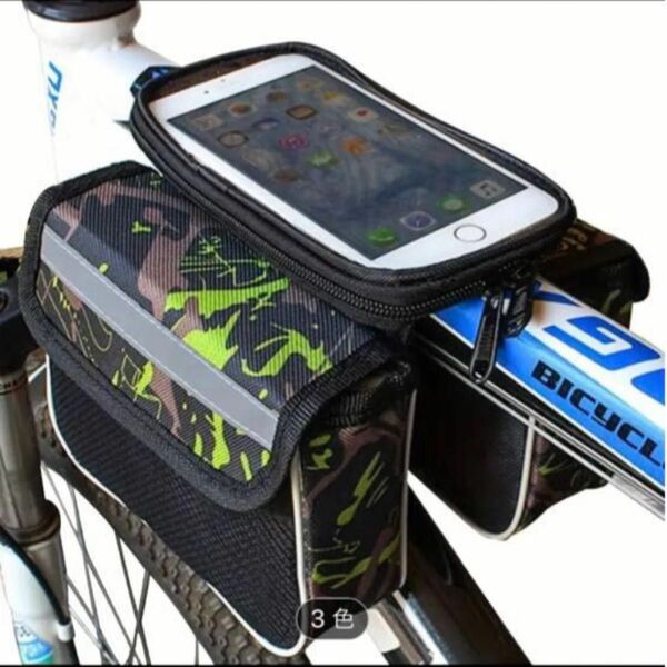マウンテンバイク サイクリング 自転車トップチューブ用バッグ ポーチ スマホタッチスクリーン付き 防水 便利 MTB 緑