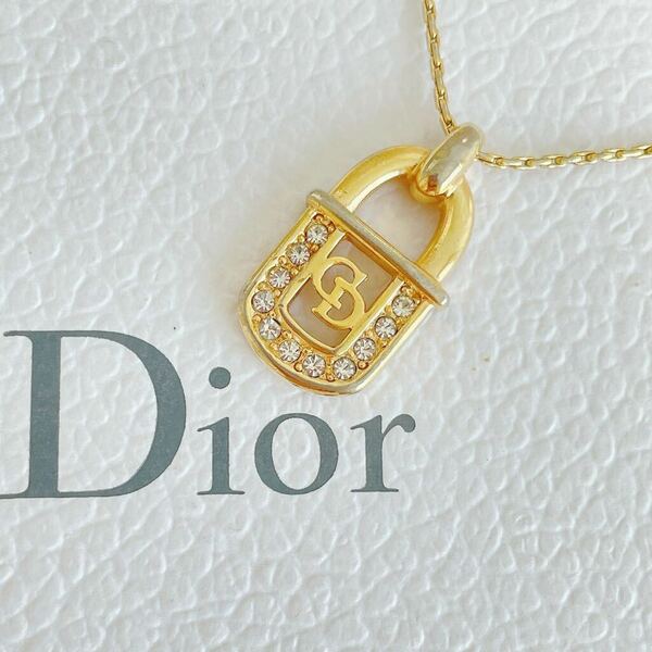 美品 Christian Dior クリスチャンディオール CDロゴ ネックレス ラインストーン ゴールド アクセサリー バッグモチーフ ゴールド　