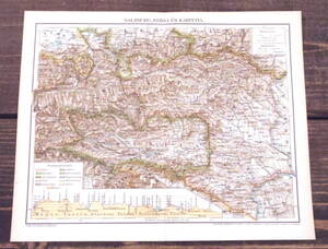 オーストリア/アルプス山脈/古地図■アンティーク■1890年