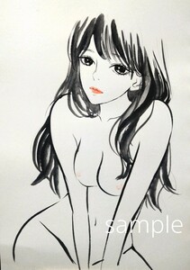 肉筆原画　ドローイング　美人画　絵画　オリジナル　自身　手描きイラスト　裸婦画　ヌード画　A4