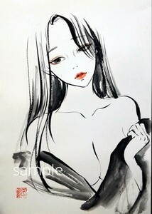 肉筆原画　ドローイング　美人画　絵画　和装　手描きイラスト　A4サイズ