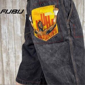 希少 platinum FUBU プラチナムフブ モハメドアリ デニムショーツ