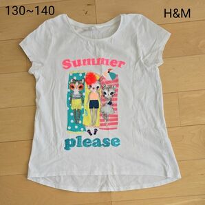 130 140 H＆М 半袖Tシャツ 猫 スパンコール Tシャツ