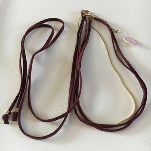  new goods unused Mon tresor Gold color & Brown 3 ream leather cord choker necklace 