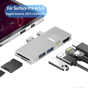 1PC アルミ合金 USB 3.0ハブドッキングステーション SD/TFカードリーダーギガビットネットワークコンバータマイクロソフト表面プロ4/5